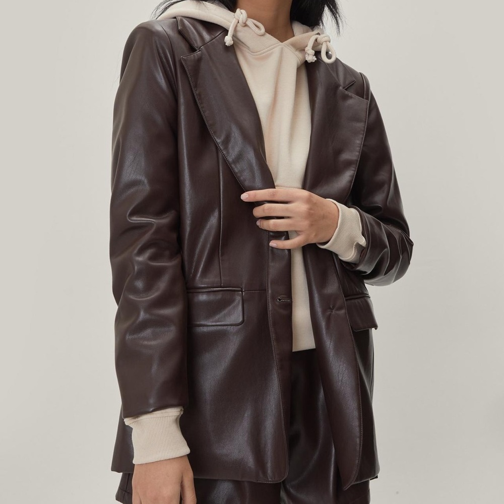 Brand New Nasty Gal - Faux Leather Tailored Single Breasted Blazer
